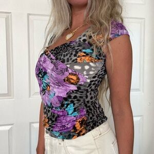 Y2K Floral Cheetah Shirt